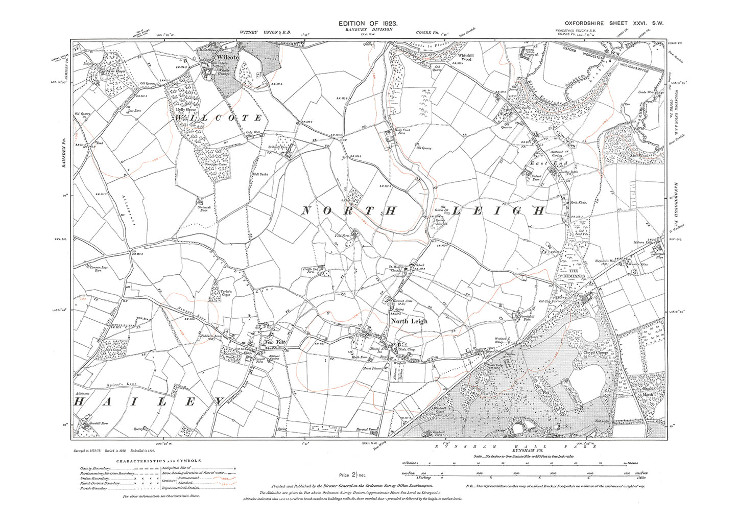 North Leigh, Wilcote, New Yatt, Oxfordshire in 1923: 26SW