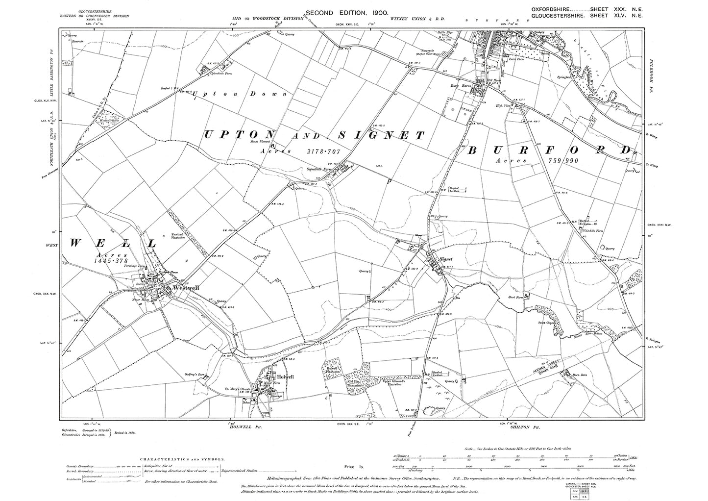 Burford (south), Westwell, Holywell, Signet, Oxfordshire in 1900: 30NE
