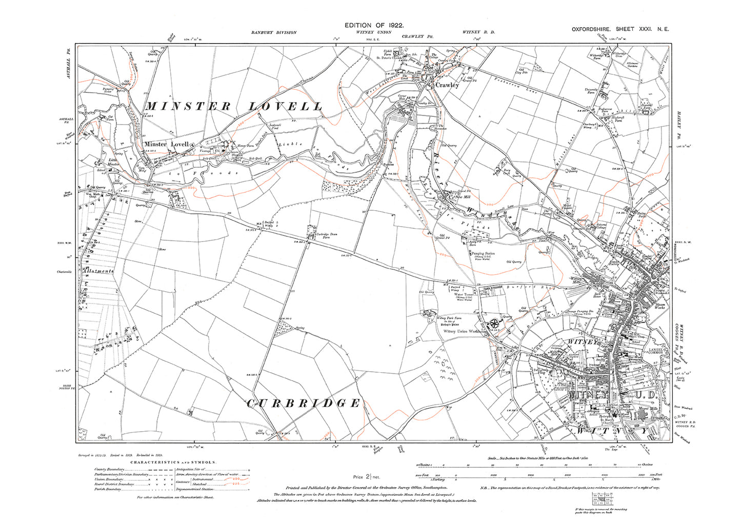 Witney, Minster Lovell, Crawley, Oxfordshire in 1922: 31NE