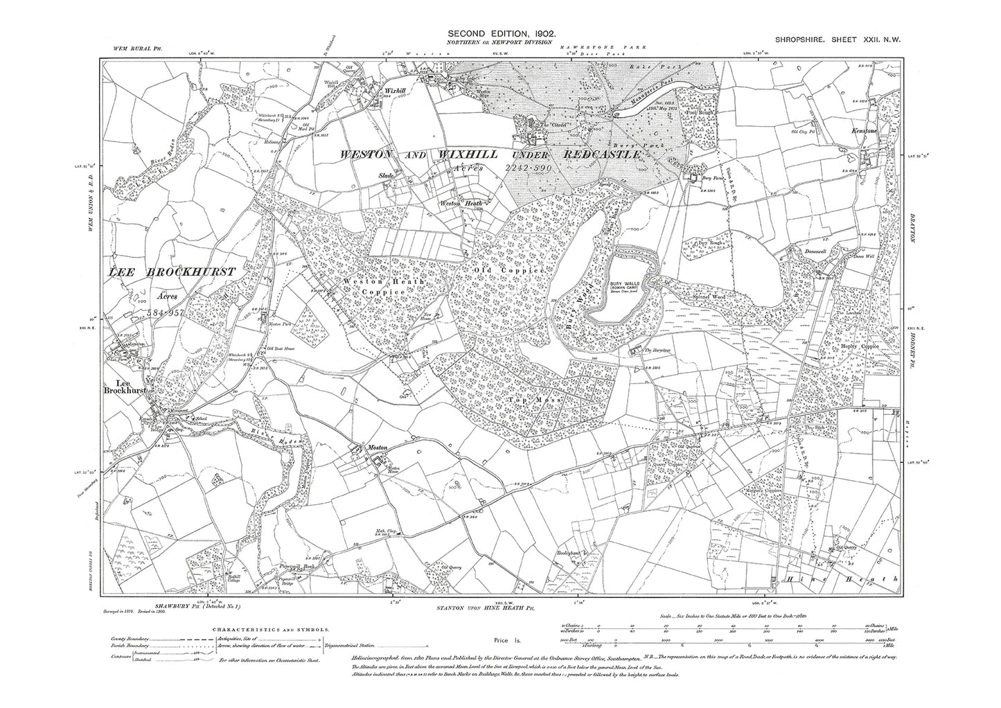 Lee Brockhurst, Weston Heath, Wixhill, Shropshire in 1902: 22NW