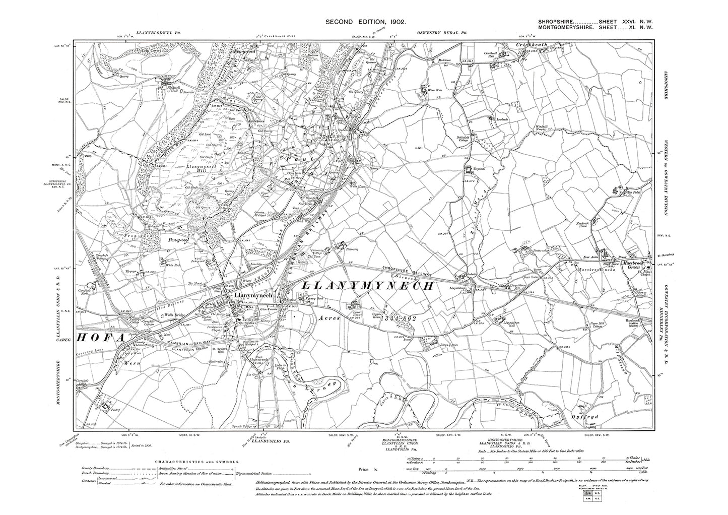 Pant, Llanymynech, Shropshire in 1902: 26NW