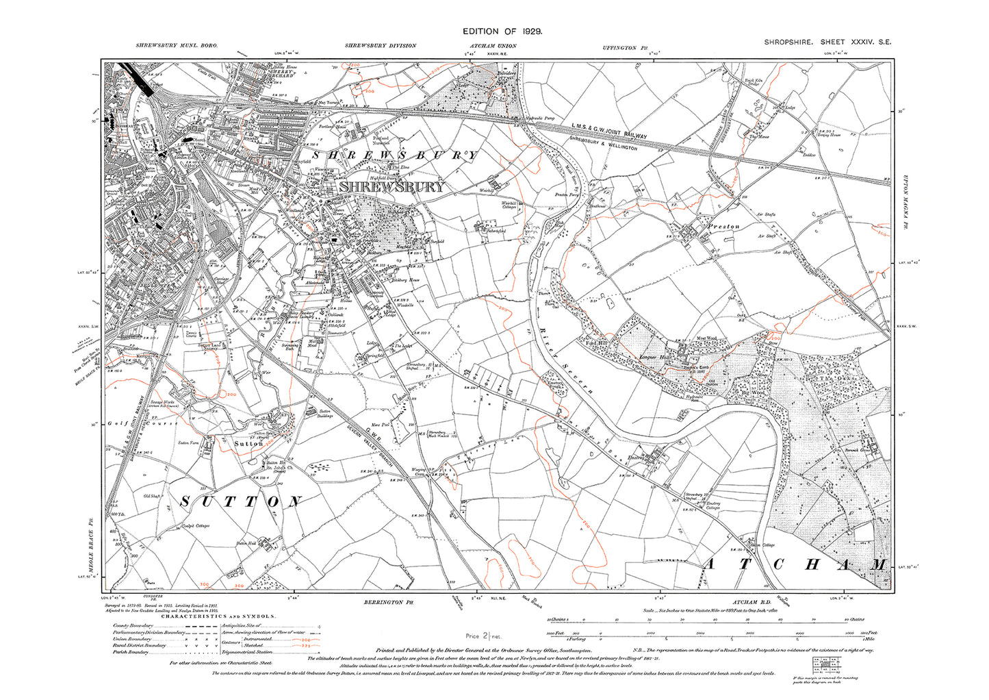 Shrewsbury (southeast), Shropshire in 1929: 34SE