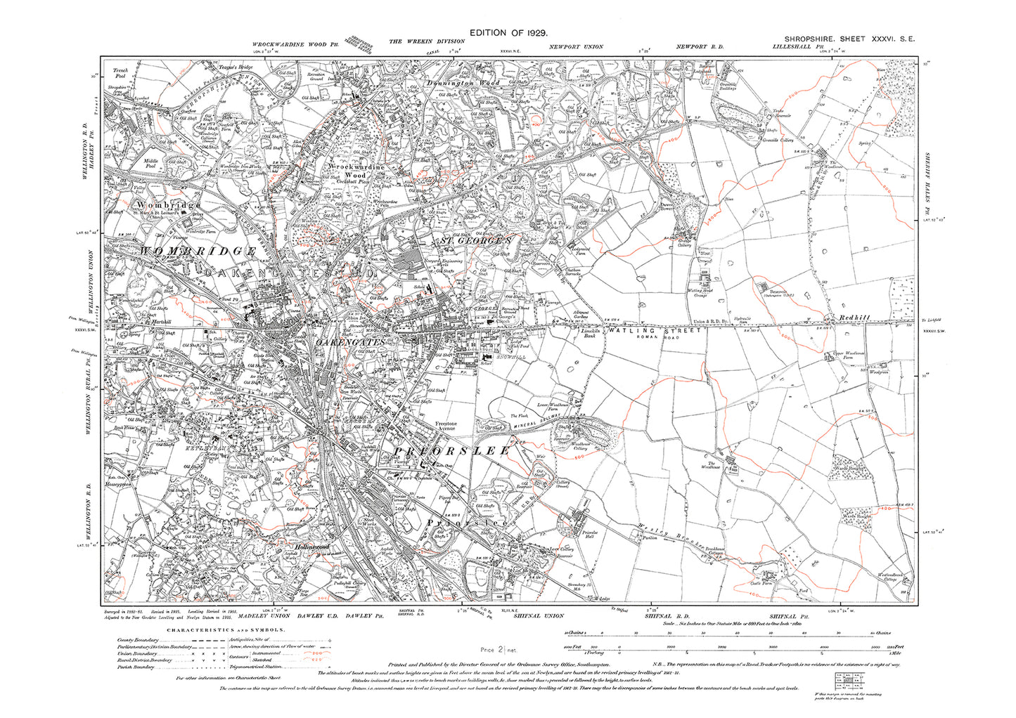 Wombridge, Oakengates, Priorslee, Shropshire in 1929: 36SE
