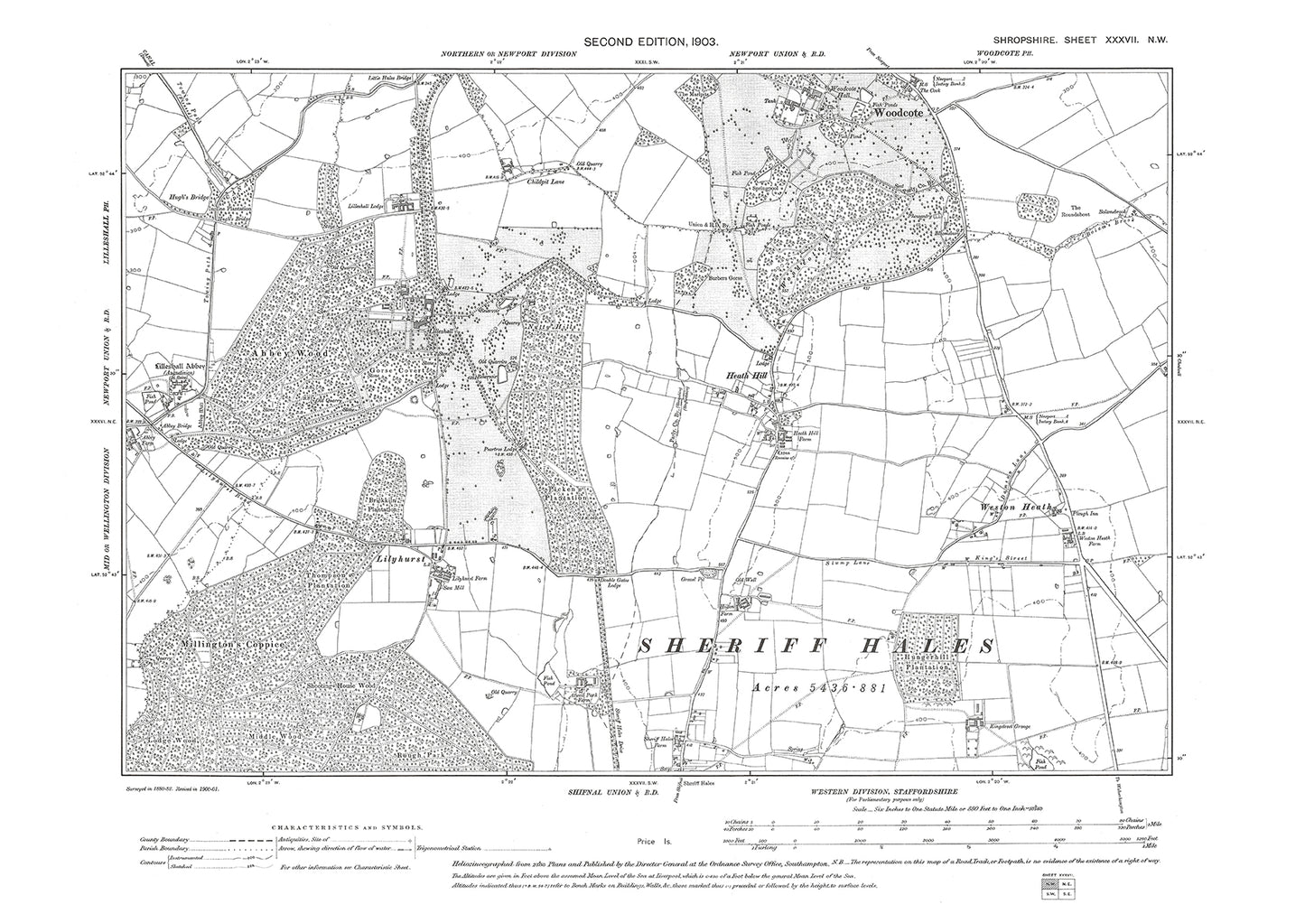 Sheriff Hales (north), Heath Hill, Woodcote, Shropshire in 1903: 37NW