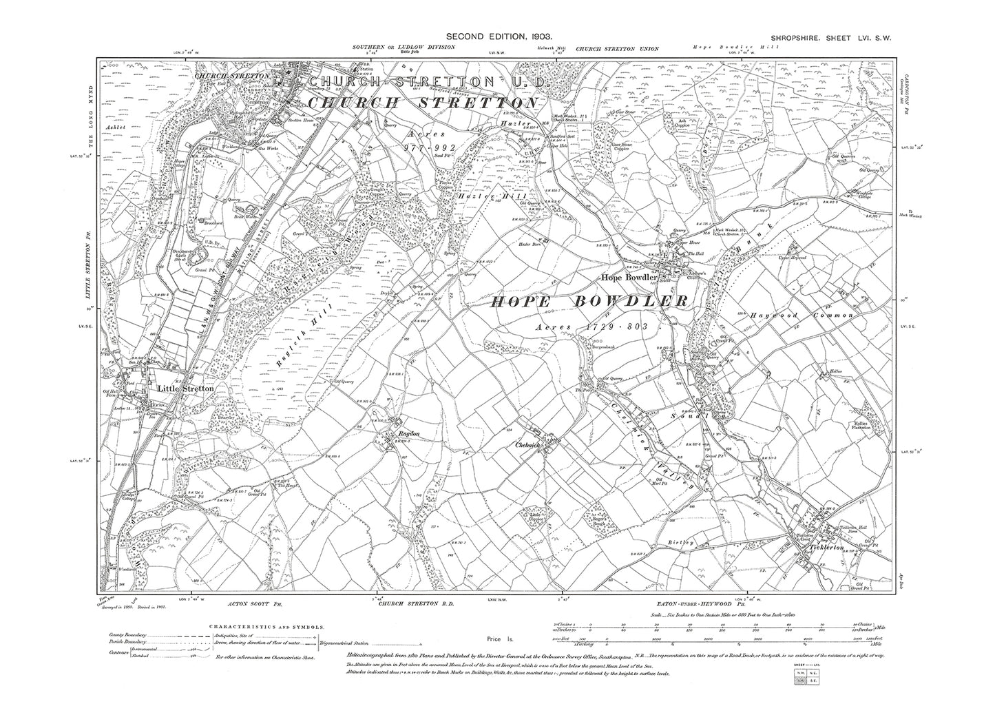 Church Stretton (south), Little Stretton, Hope Bowdler, Shropshire in 1903: 56SW