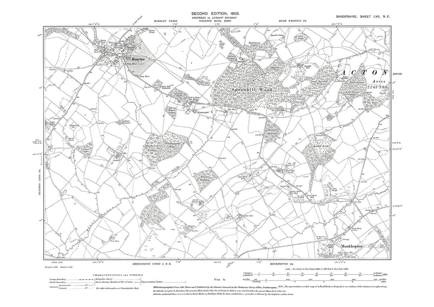 Bourton, Monkhopton, Shropshire in 1903: 57NE