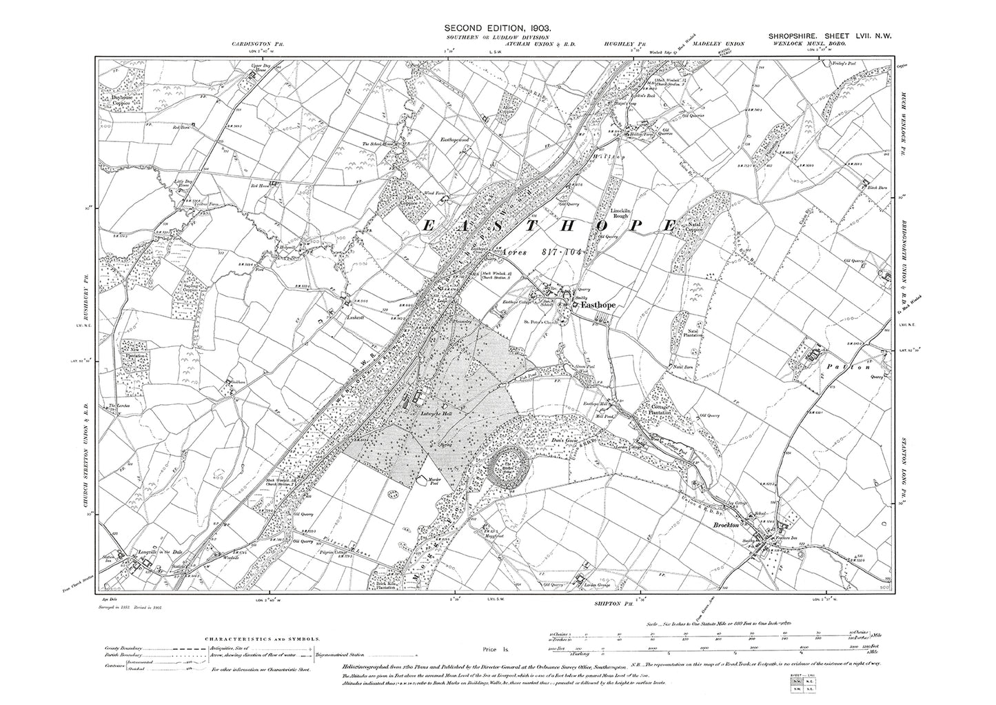 Brockton, Easthope, Shropshire in 1903: 57NW