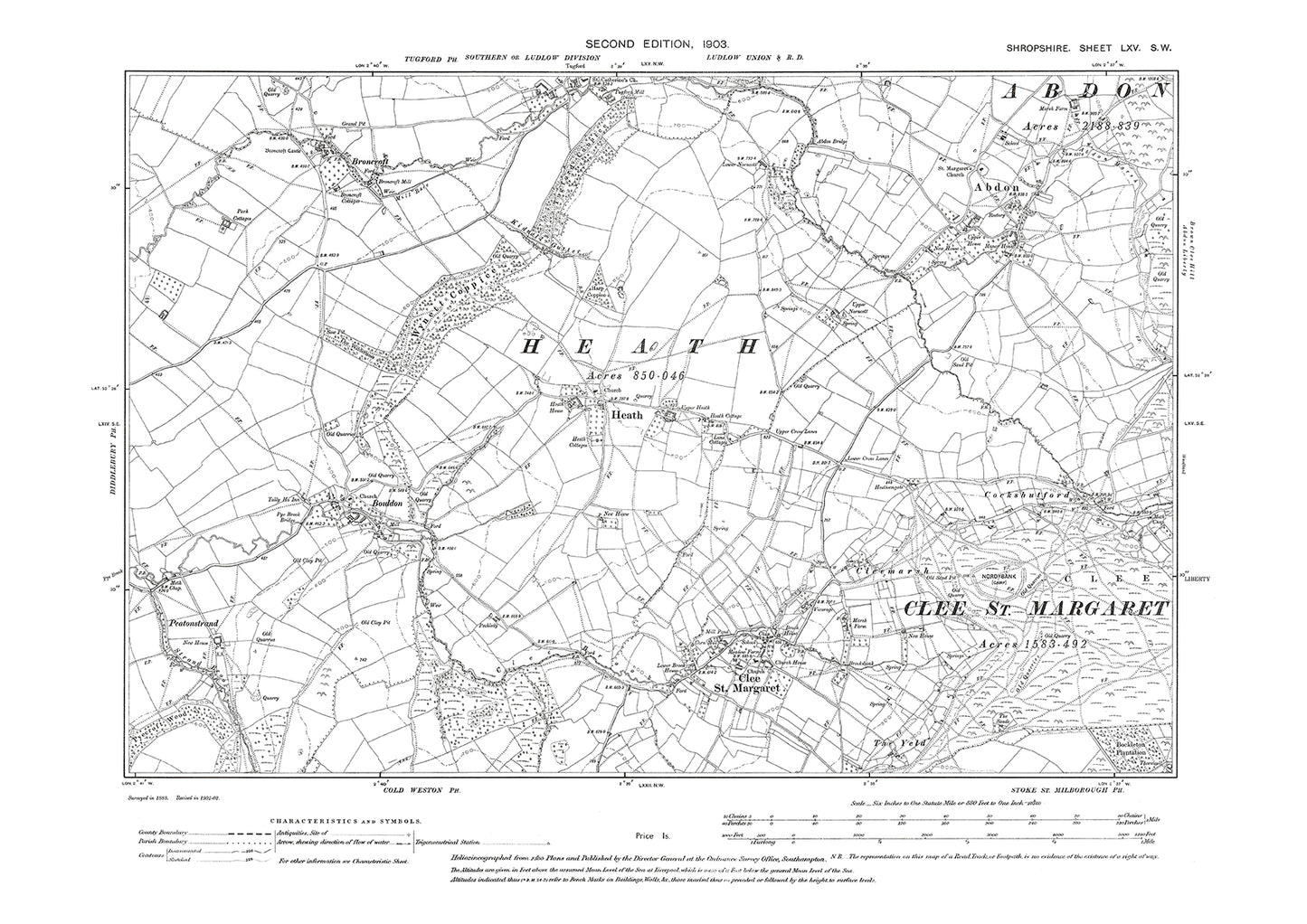 Abden, Clee St Margaret, Heath, Shropshire in 1903: 65SW