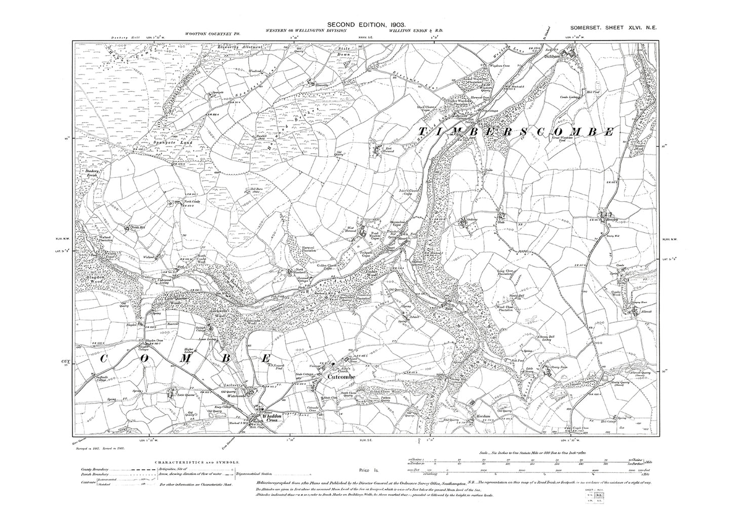 Cutcombe, old map Somerset 1903: 46NE