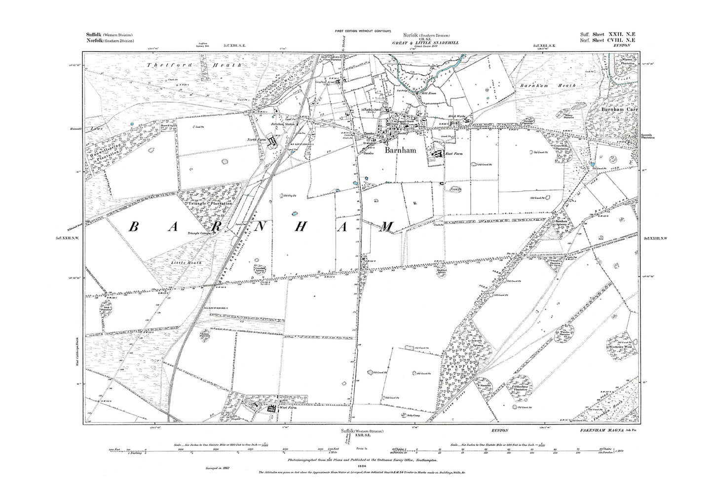 Barnham, old map Suffolk 1884: 22NE