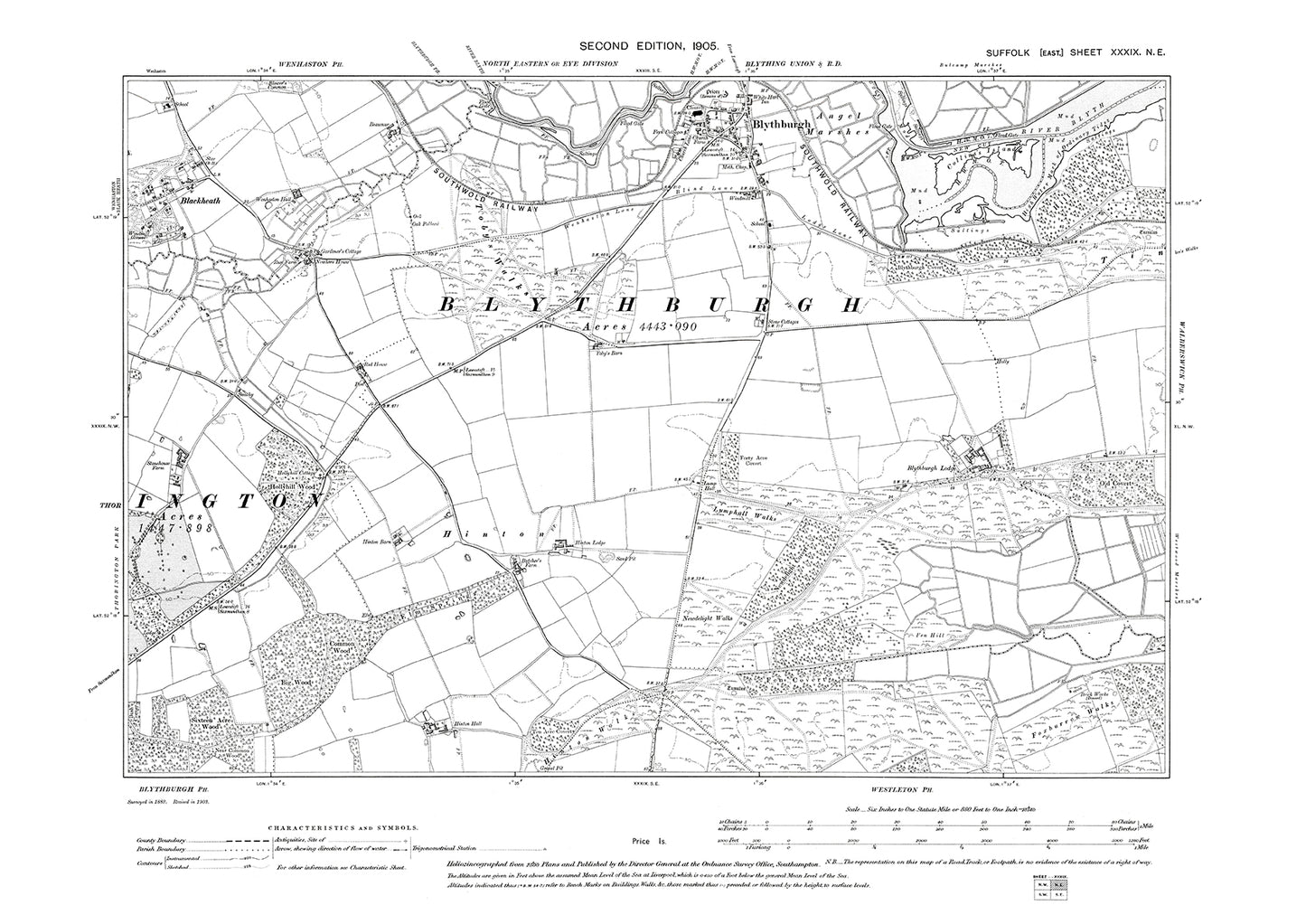 Blythburgh, Blackheath, old map Suffolk 1905: 39NE