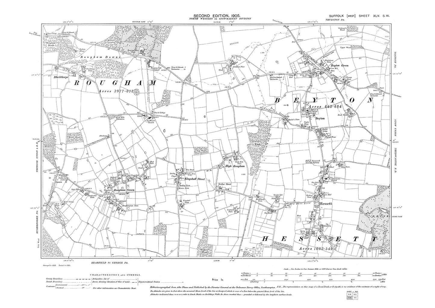 Rougham Green, Kingshall Street, old map Suffolk 1905: 45SW