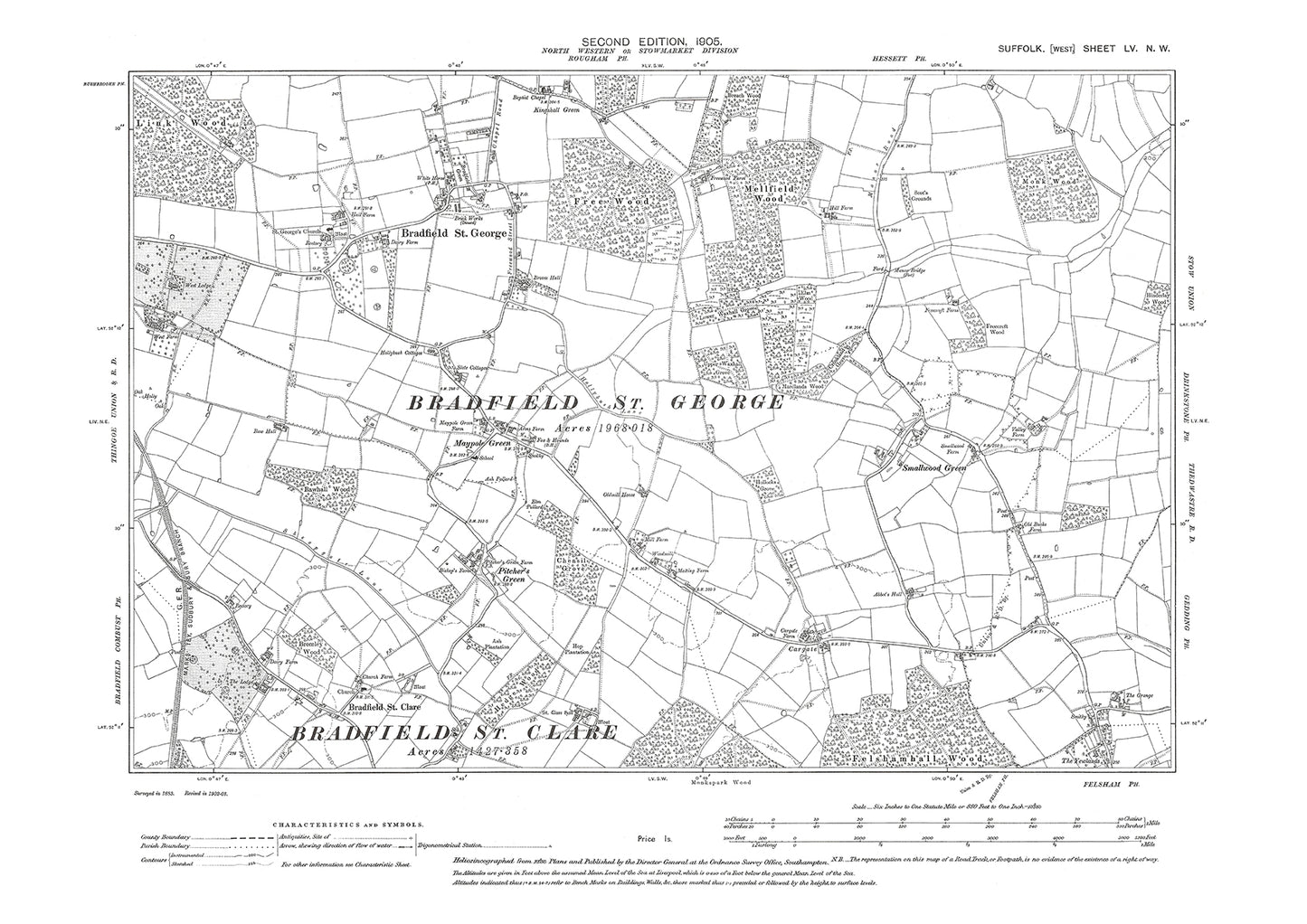 Bradfield St George & St Clare, Maypole Green, old map Suffolk 1905: 55NW