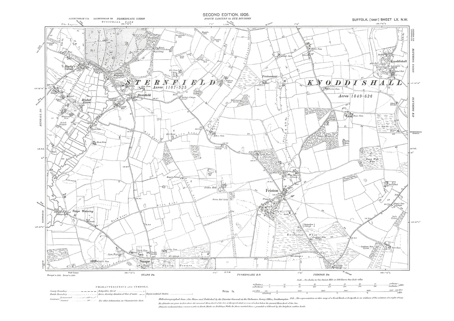 Snape, Sternfield, Benhall Green, old map Suffolk 1905: 60NW
