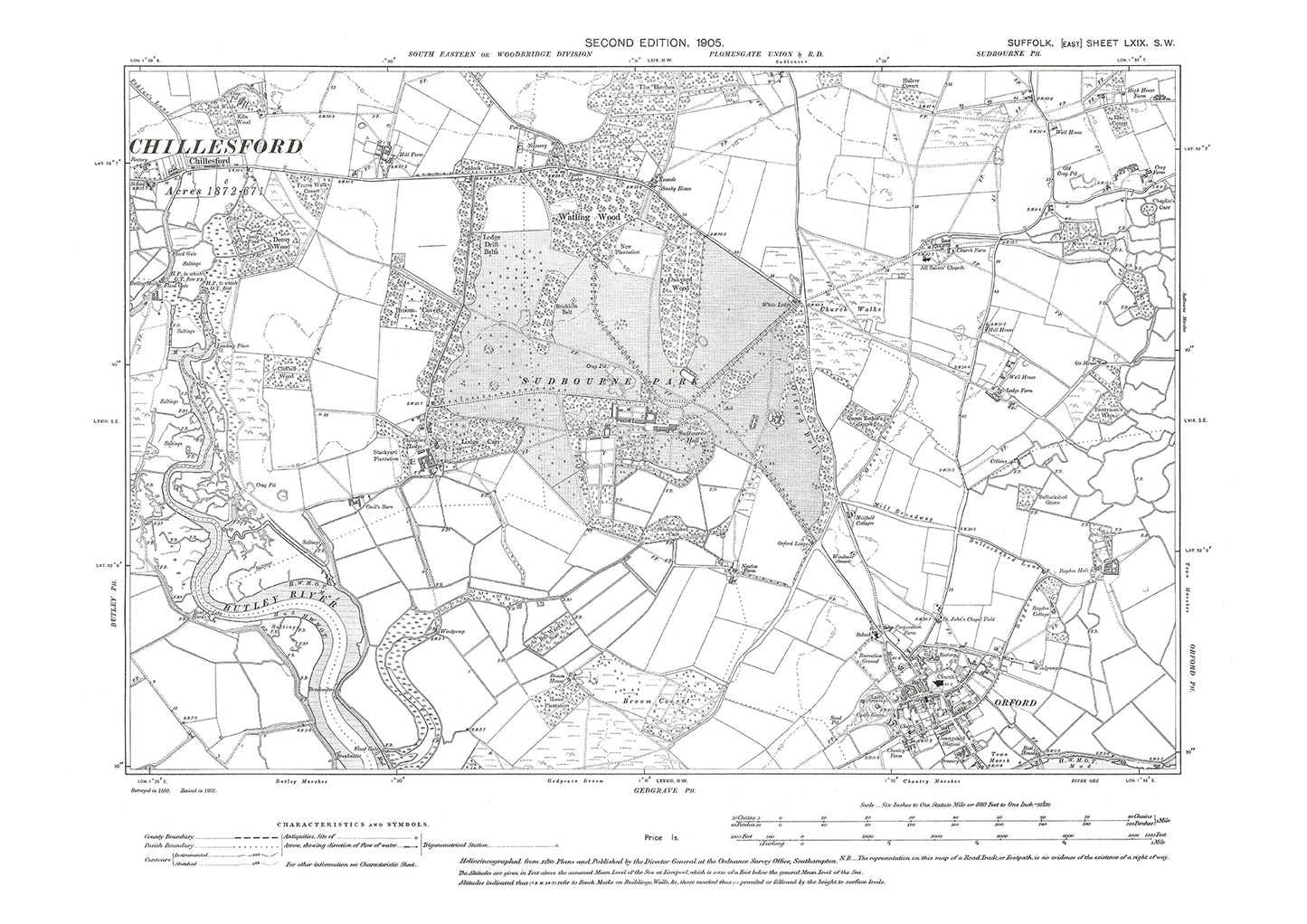 Orford, Chillesford, Sudbourne Park, old map Suffolk 1905: 69SW
