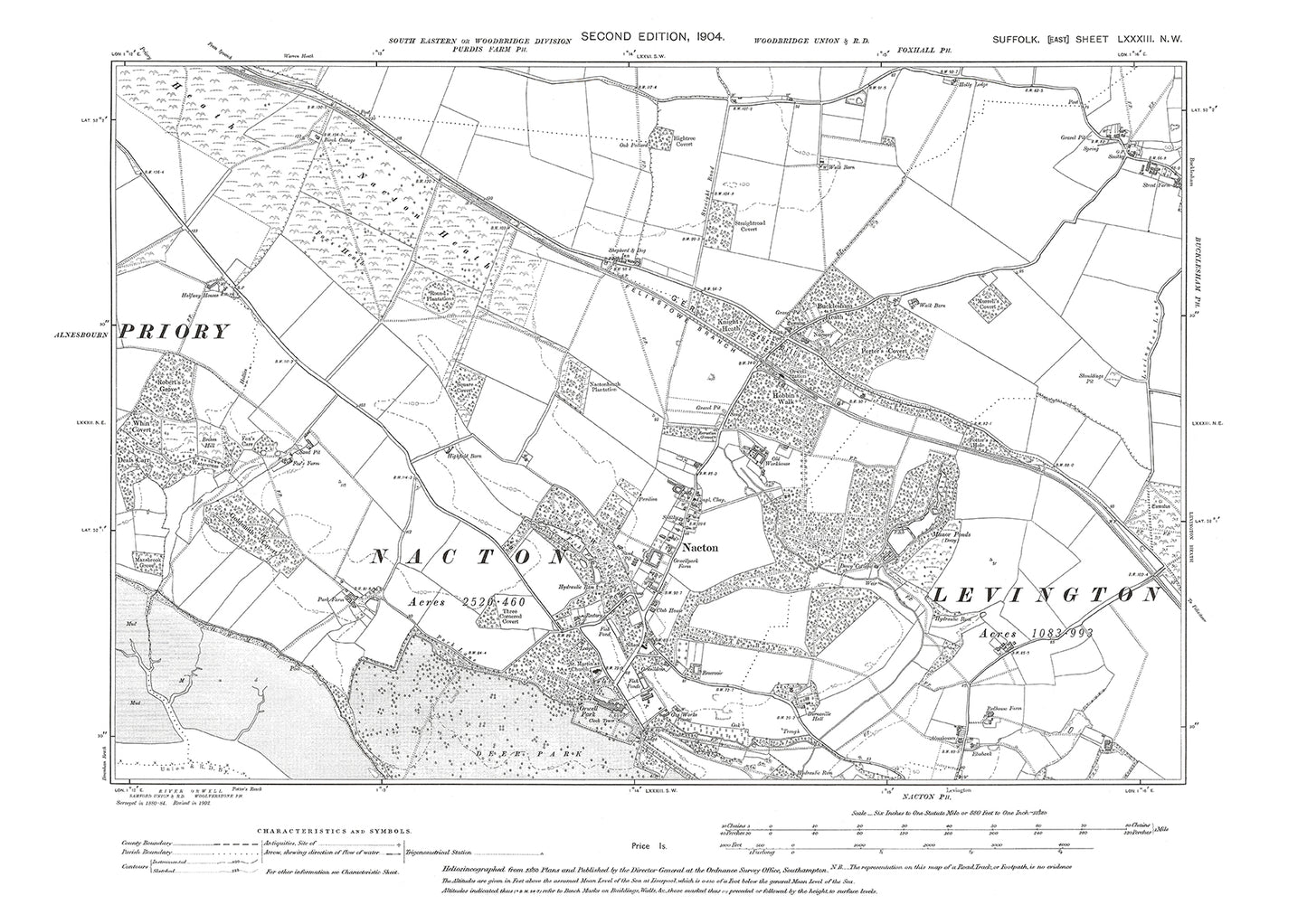 Nacton, Bucklesham (west), old map Suffolk 1904: 83NW