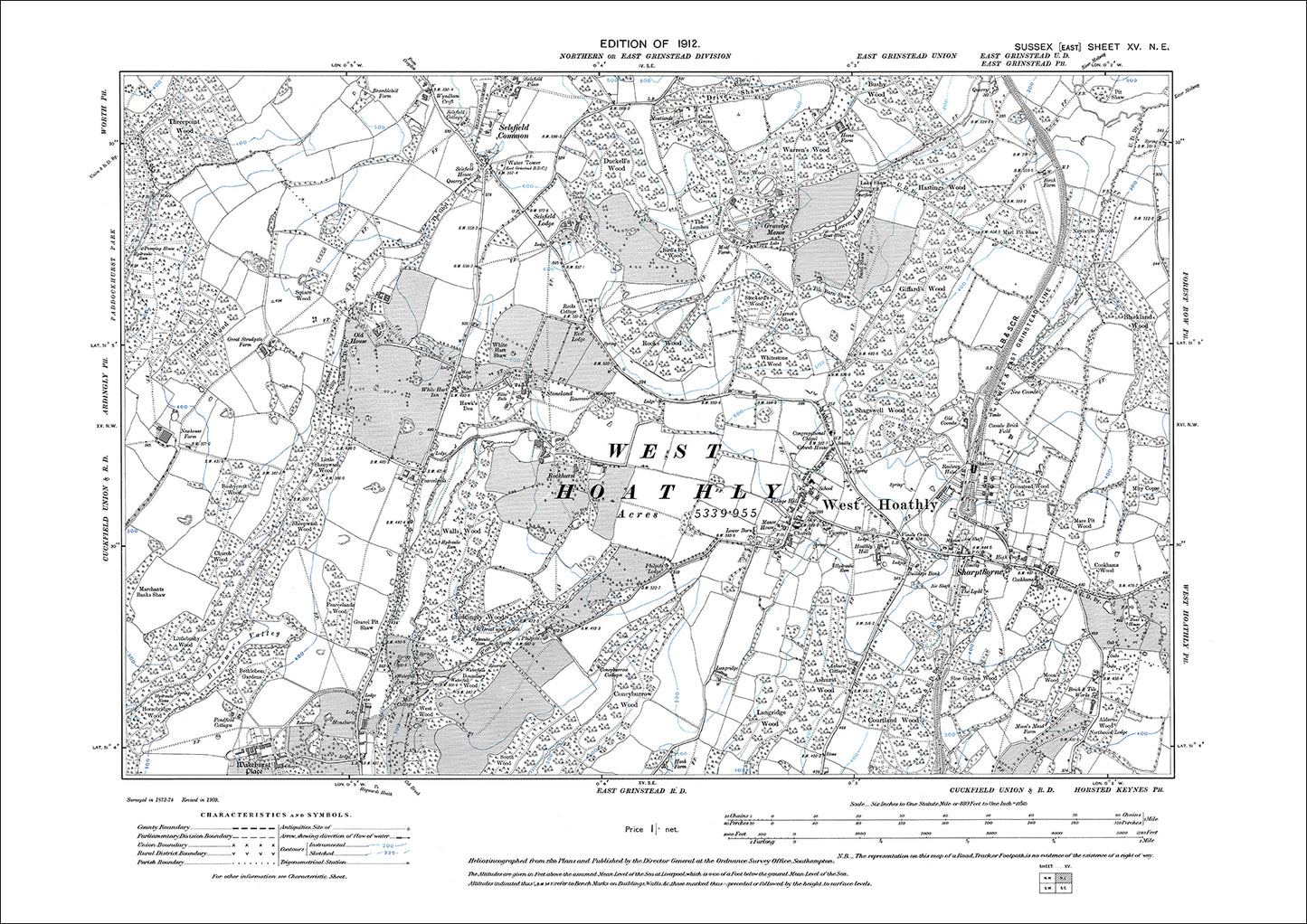 West Hoathly, Sharpthorne, Wakehurst Place, old map Sussex 1912: 15NE