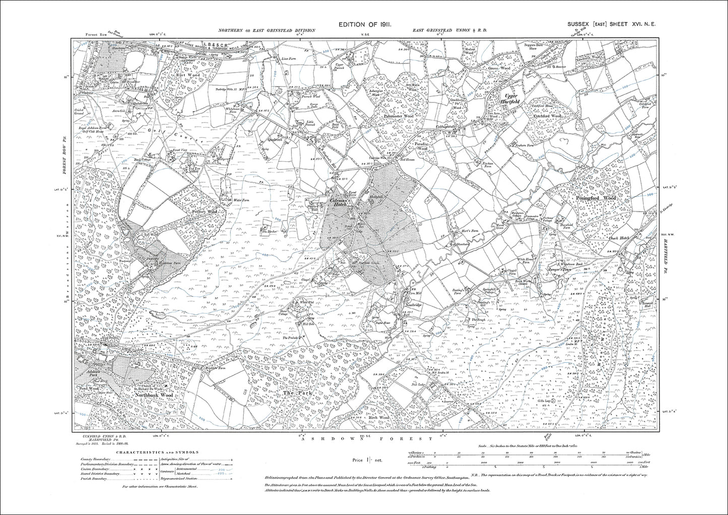 Forest Row (south), Colemans Hatch, Upper Hartfield, old map Sussex 1912: 16NE