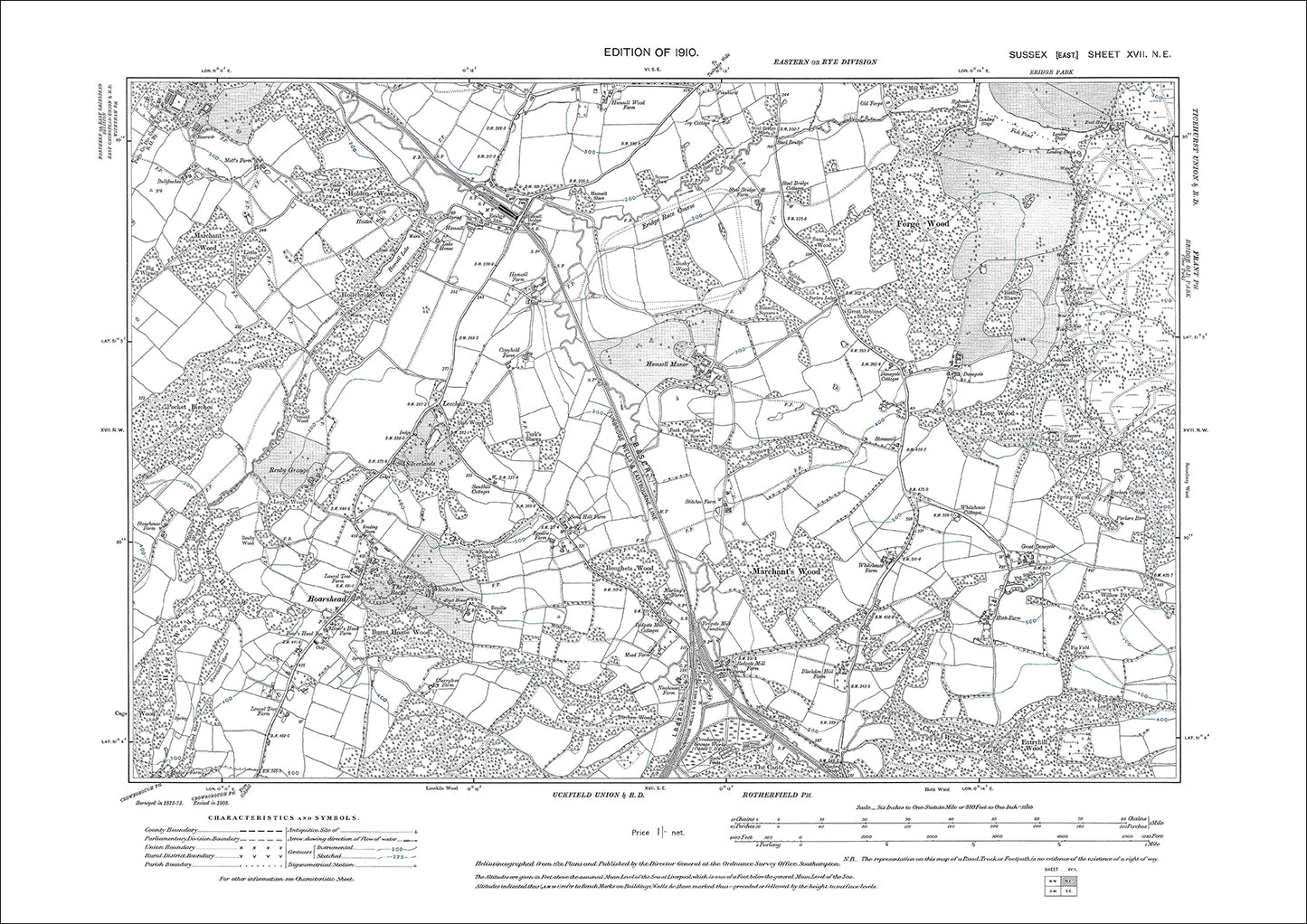 Boarshead, Eridge (south), old map Sussex 1910: 17NE