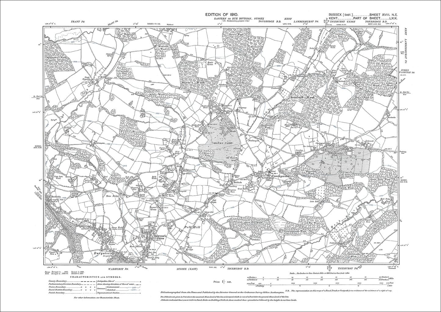 Wadhurst (north), Cousleywood, old map Sussex 1910: 18NE