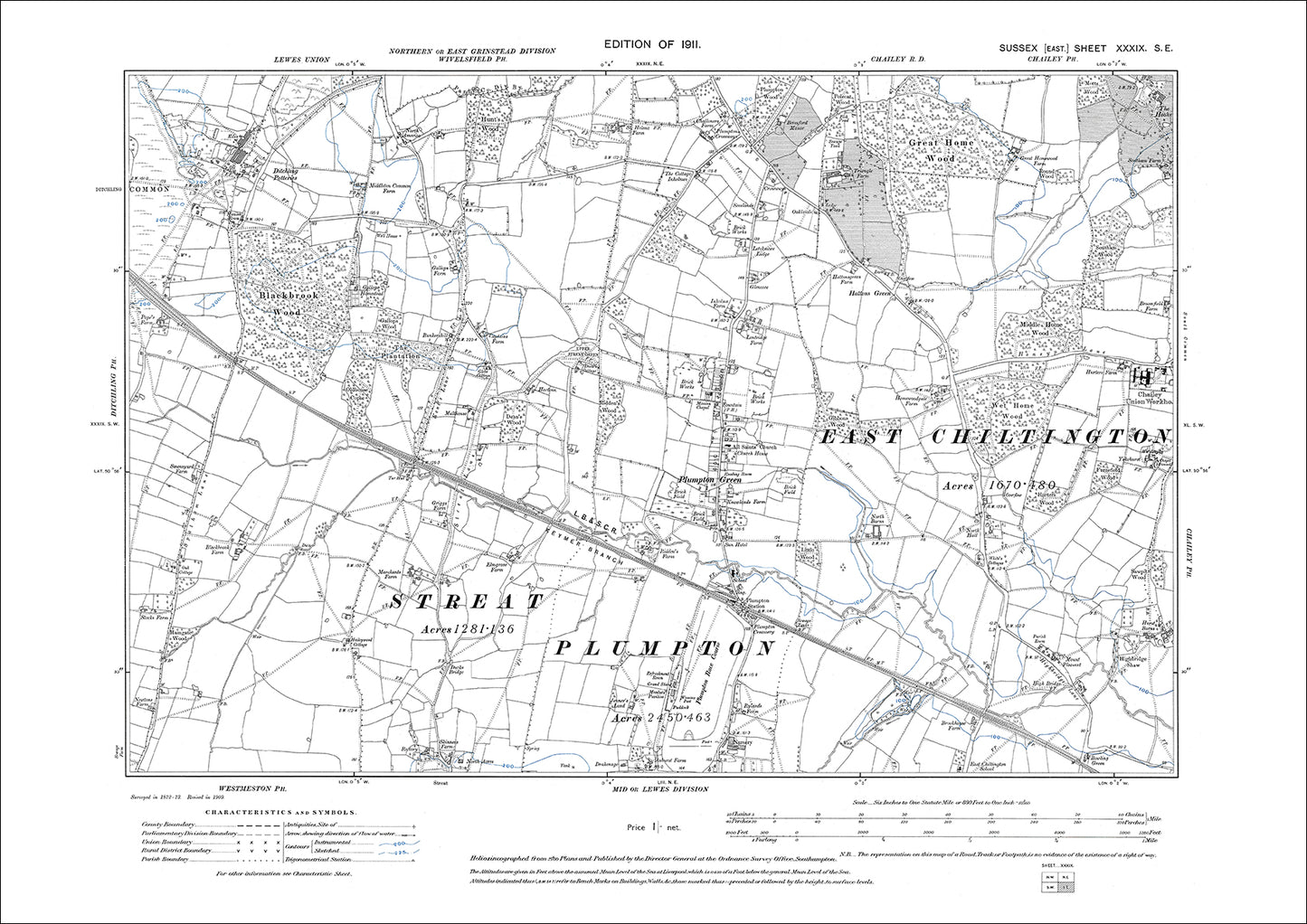 Plumpton Green, Ditchling Potteries, Streat (north), old map Sussex 1912: 39SE