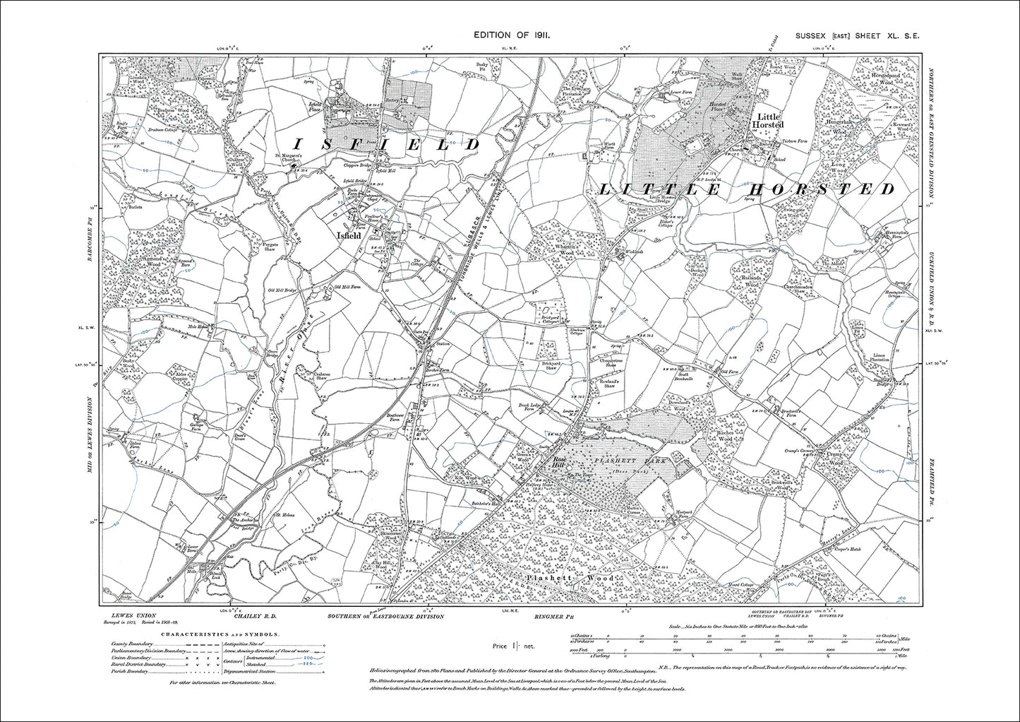 Isfield, Little Horsted, Rose Hill, old map Sussex 1911: 40SE