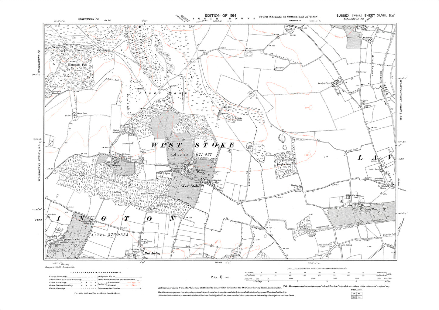 East Lavant, Waterbeach, Goodwood Park, old map Sussex 1914: 48SE