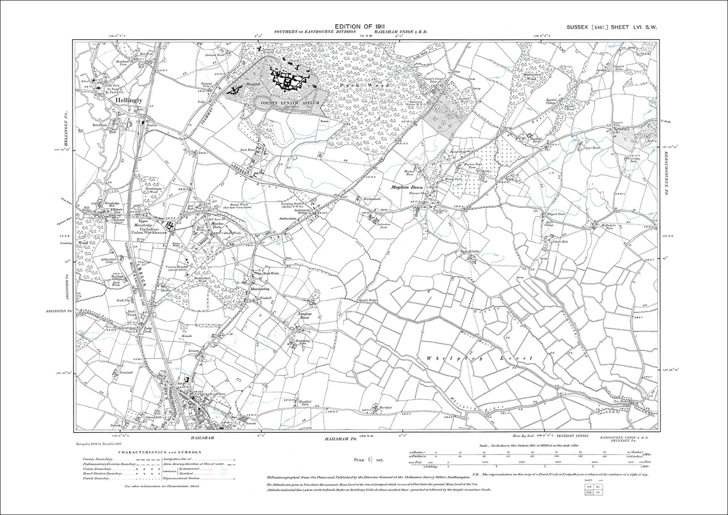 Hailsham (north), Hellingley, Mayham Down, old map Sussex 1911: 56SW