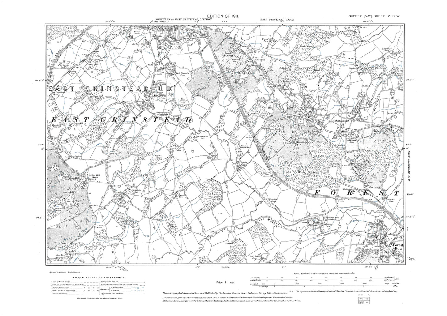 Forest Row (northwest), East Grinstead S, Ashurstwood, old map Sussex 1911: 5SW