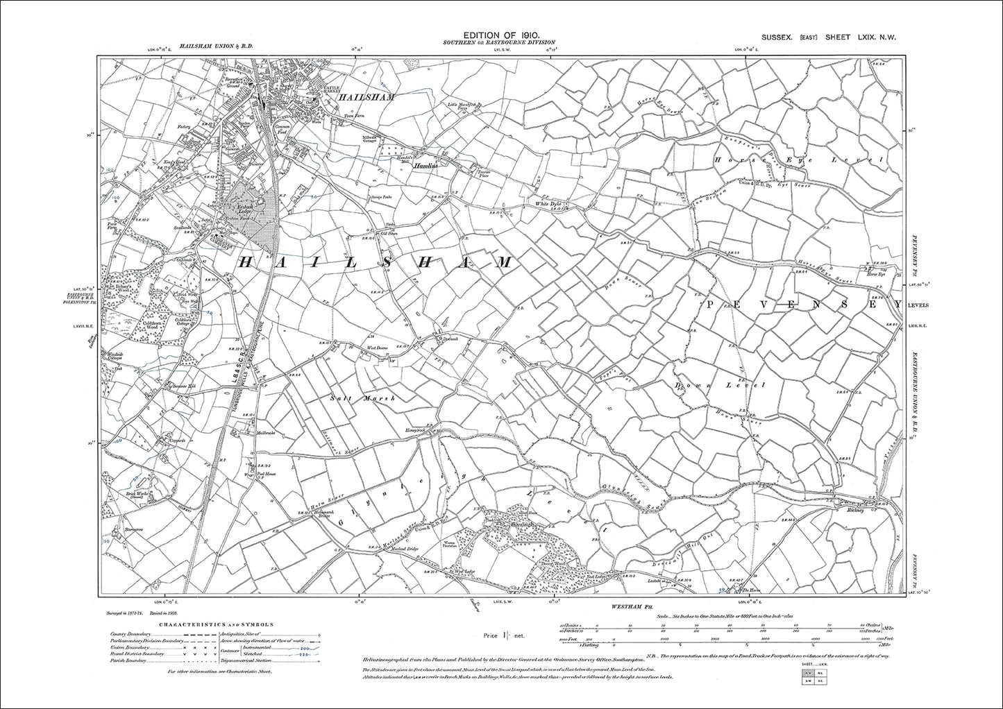 Hailsham (south), old map Sussex 1910: 69NW