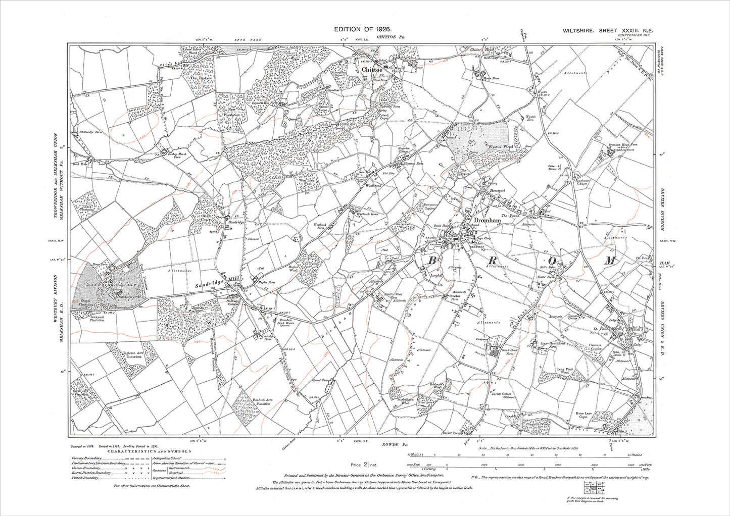 Bromham, Chittoe, old map Wiltshire 1926: 33NE