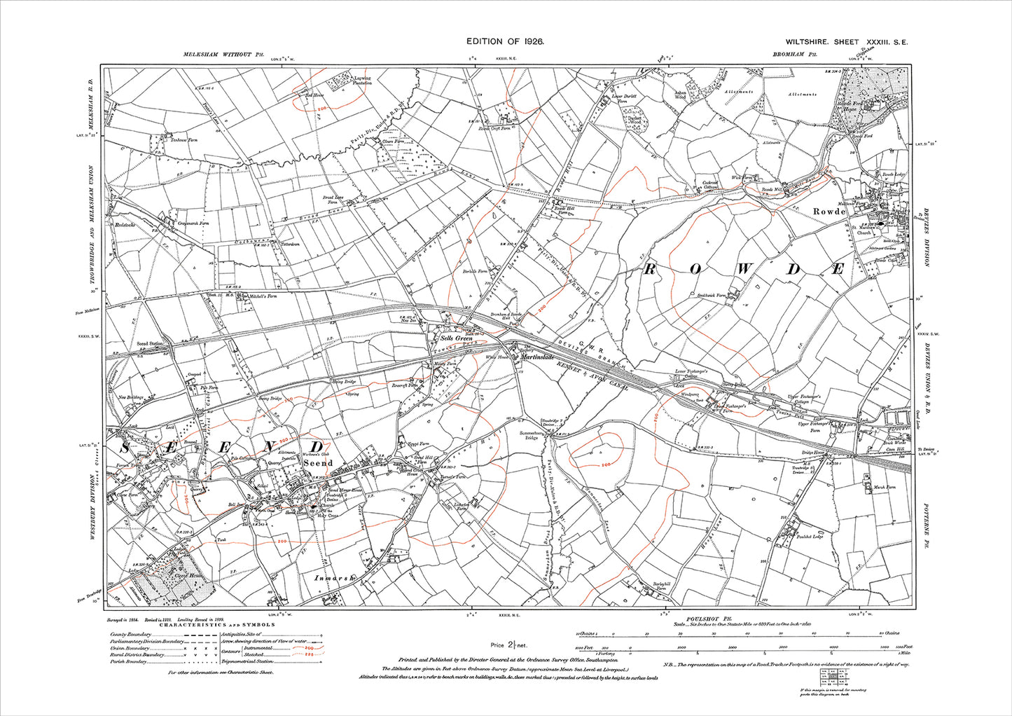 Seend, Sells Green, Rowde (west), old map Wiltshire 1926: 33SE