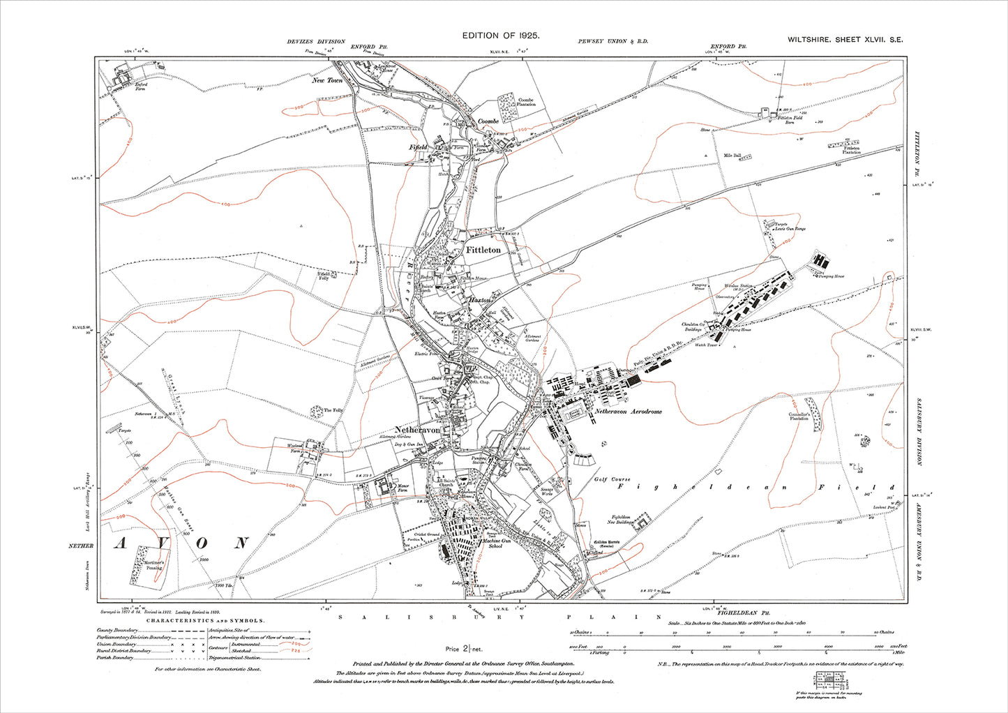 Fittleton, Netheravon and Aerodrome, old map Wiltshire 1925: 47SE