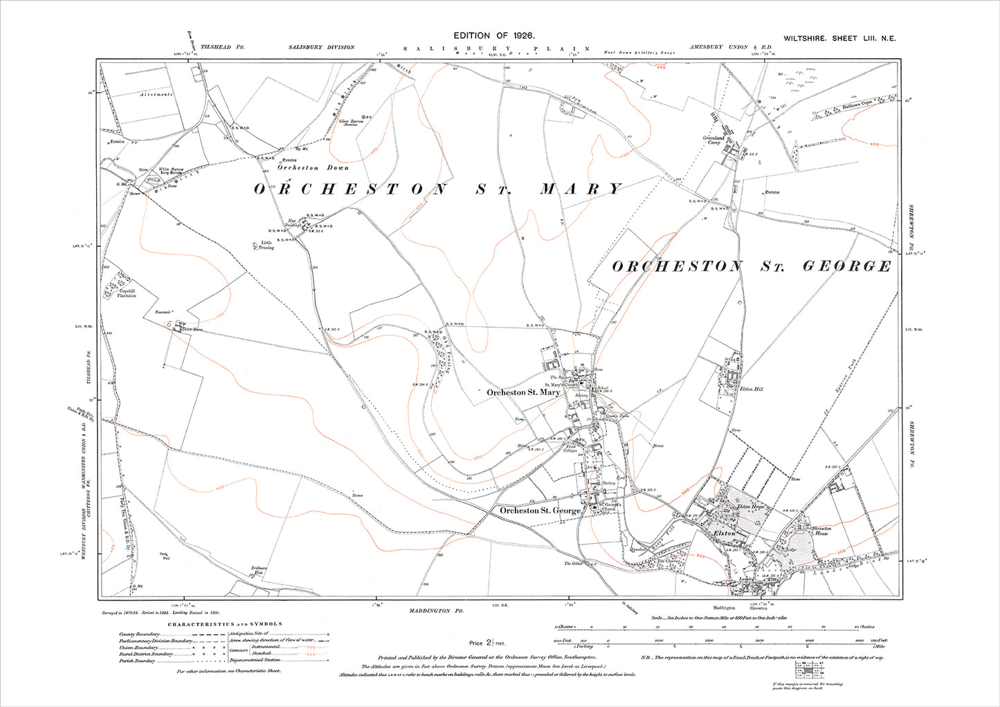 Orcheston St Mary and St George, Shrewton (north), old map Wiltshire 1926: 53NE