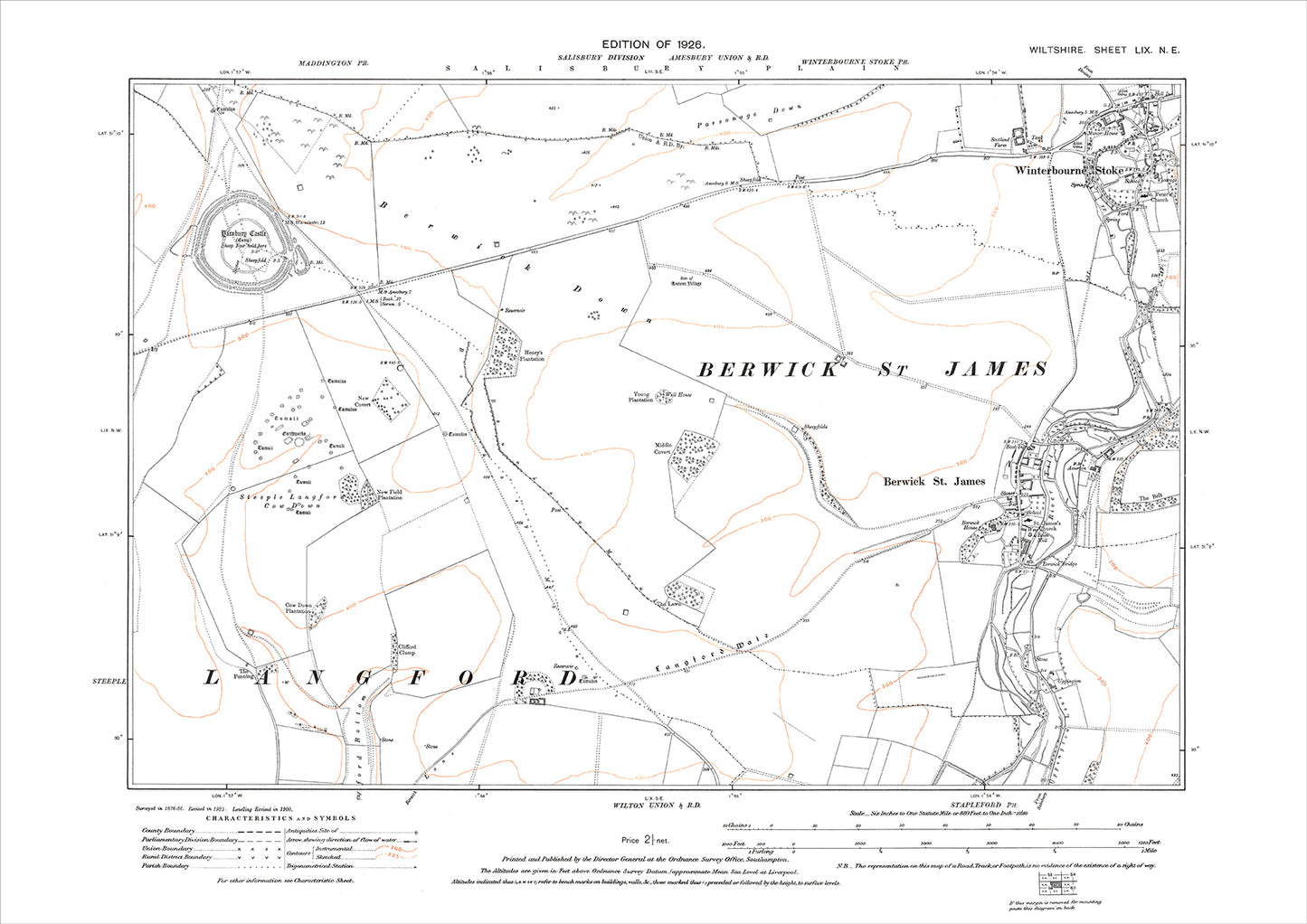 Berwick St James, Winterbourne Stoke (west), old map Wiltshire 1926: 59NE