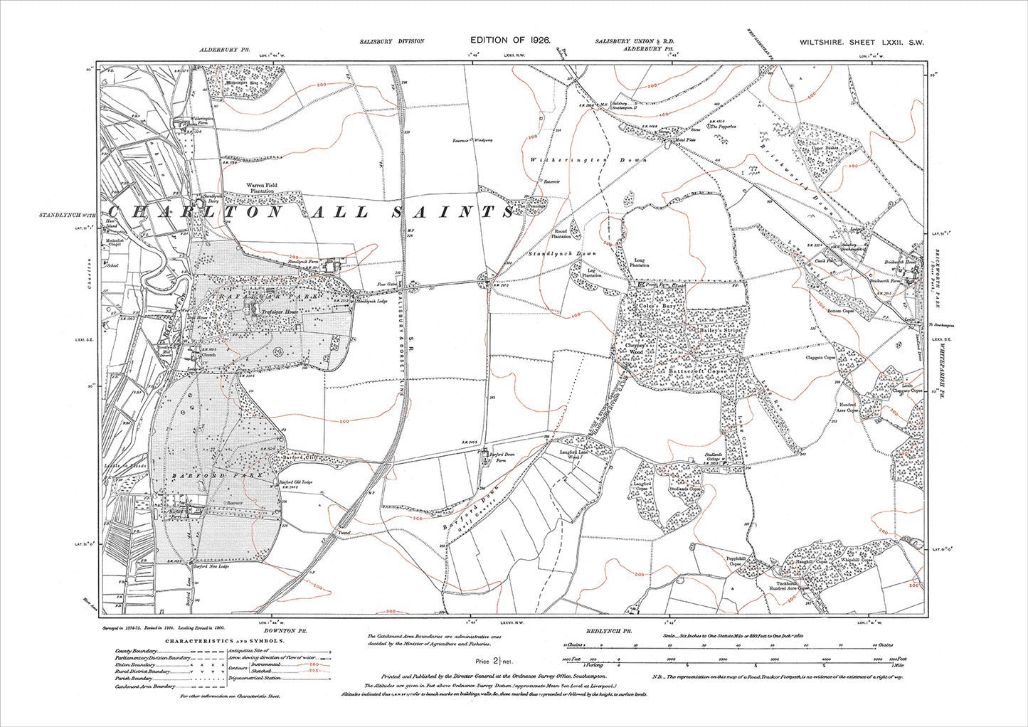 Trafalgar Park, Barford Park, old map Wiltshire 1926: 72SW