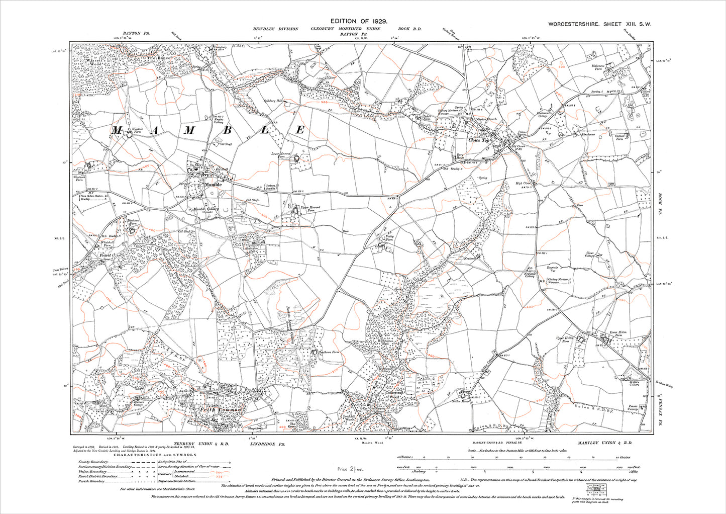 Mamble, Frith Common, Clows Top, old map Worcestershire 1929: 13SW