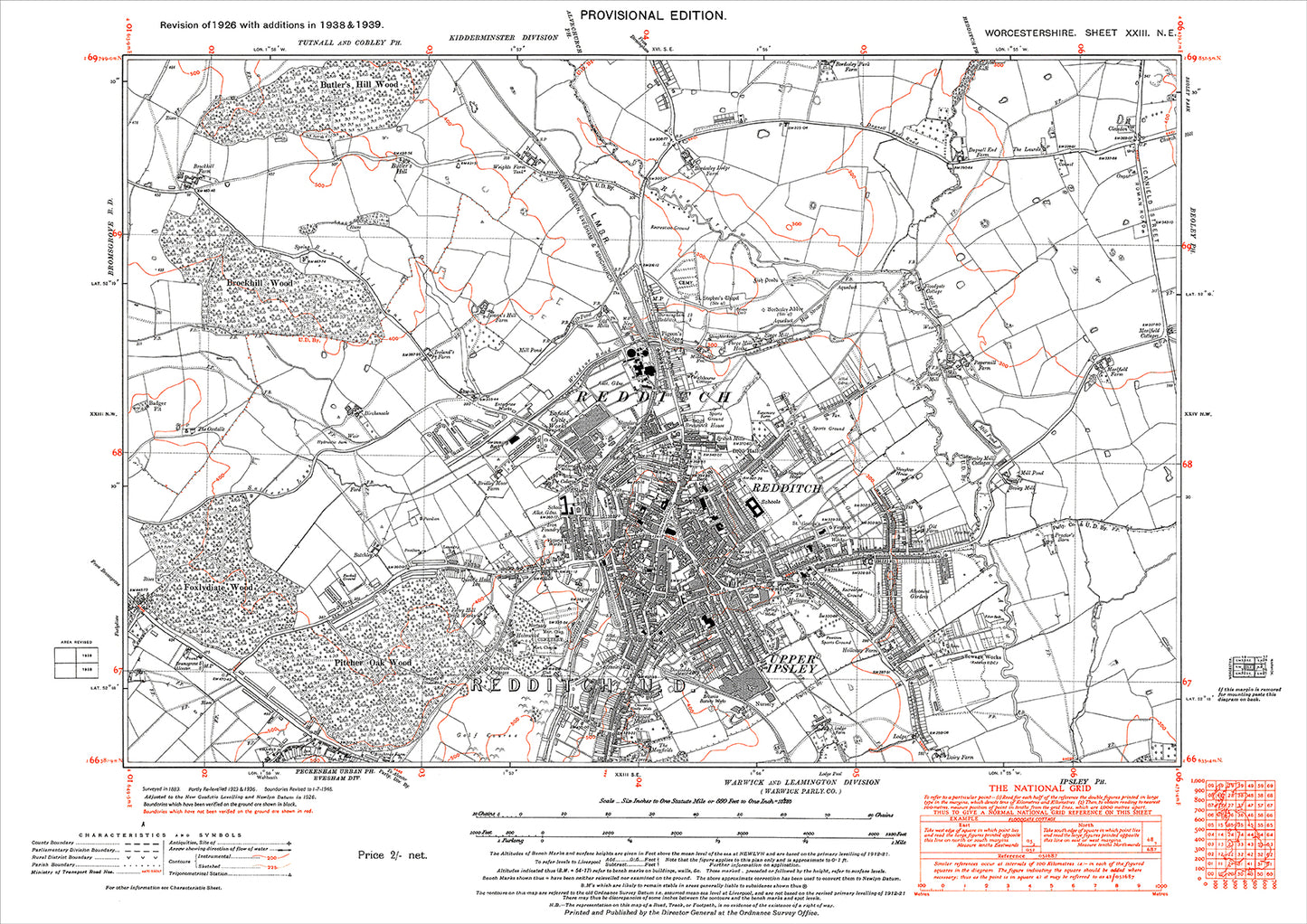 Redditch, old map Worcestershire 1938: 23NE