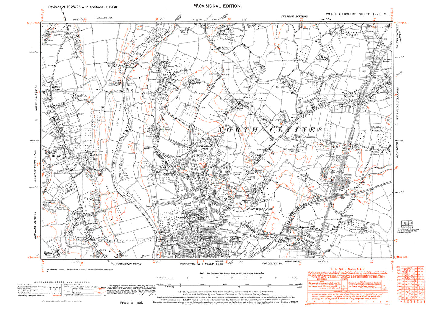 Worcester (north), Hallow, Fernhill Heath, Hawford (south), old map Worcestershire 1938: 28SE