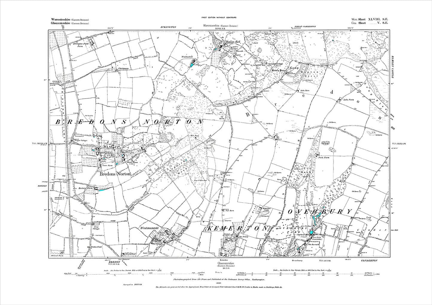 Bredons Norton, Westmancote, old map Worcestershire 1884: 48SE