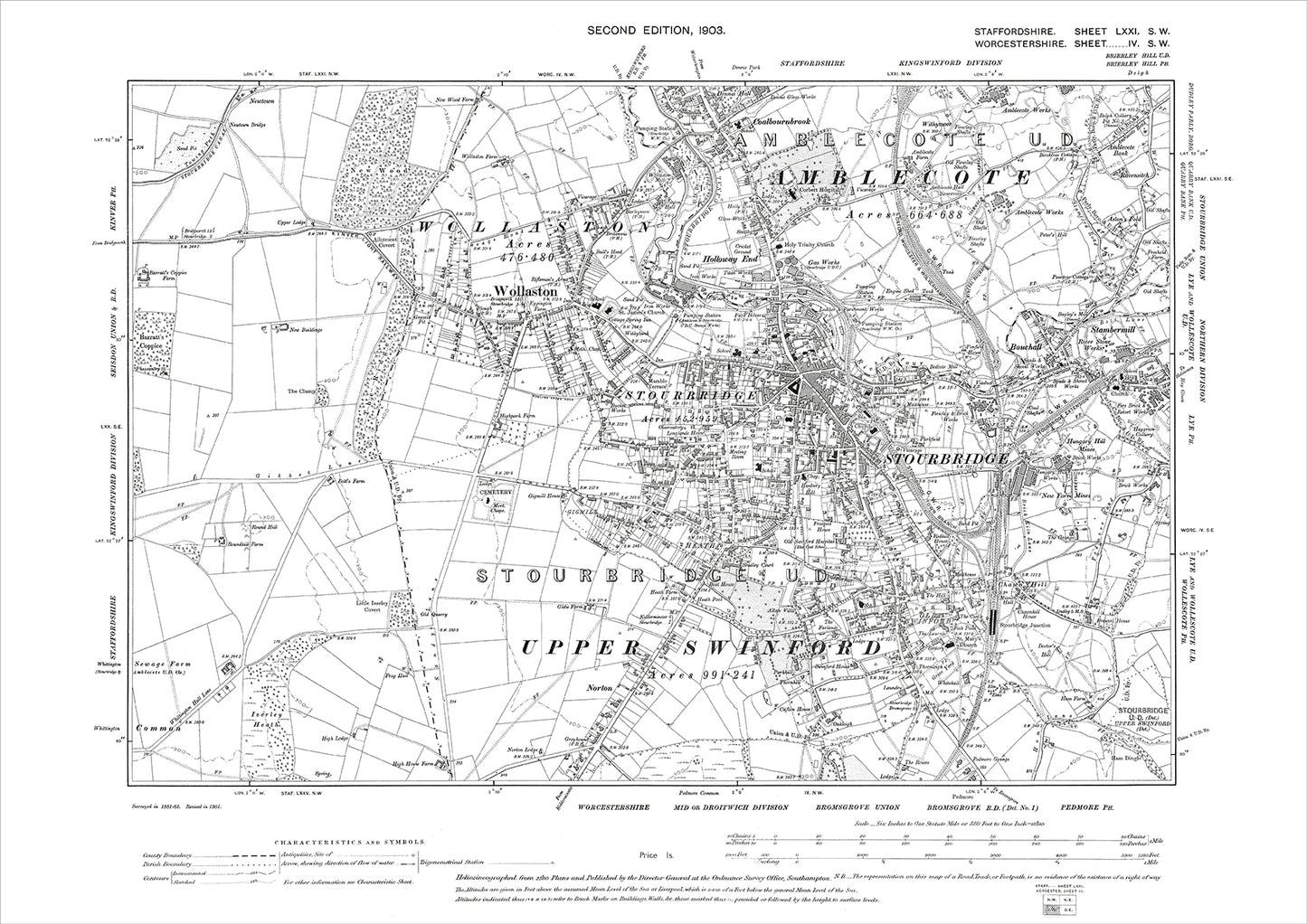 Stourbridge, Wollaston, old map Worcestershire 1904: 4SW