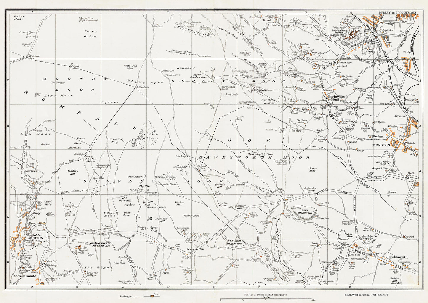 Yorkshire in 1938 Series - Burley in Wharfedale (southwest), Menston, Hawksworth, East Morton and Micklethwaite area - YK-10