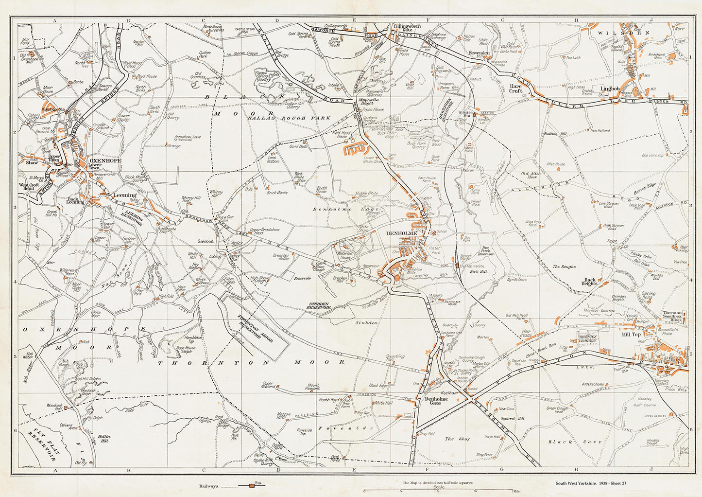 Yorkshire in 1938 Series - Oxenhope, Denholme, Leeming, Cullingworth Gate, Wilsden (south), Thornton (west) area - YK-21
