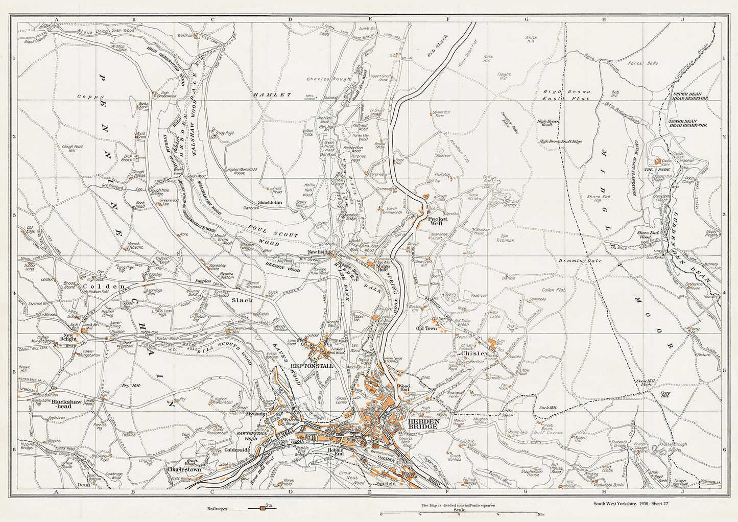 Yorkshire in 1938 Series - Hebden Bridge, Heptonstall, Chisley, Pecket Well, Colden and Blackshaw Head area - YK-27