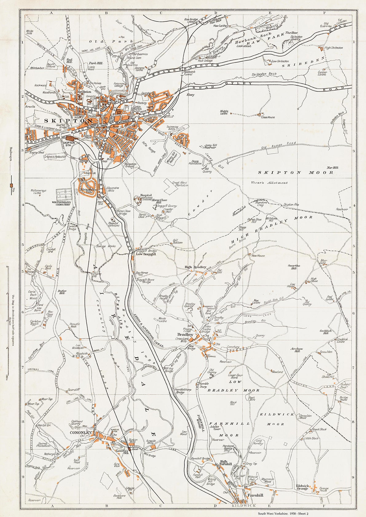 Yorkshire in 1938 Series - Skipton, Cononley, Bradley, Kildwick (north) area - YK-02