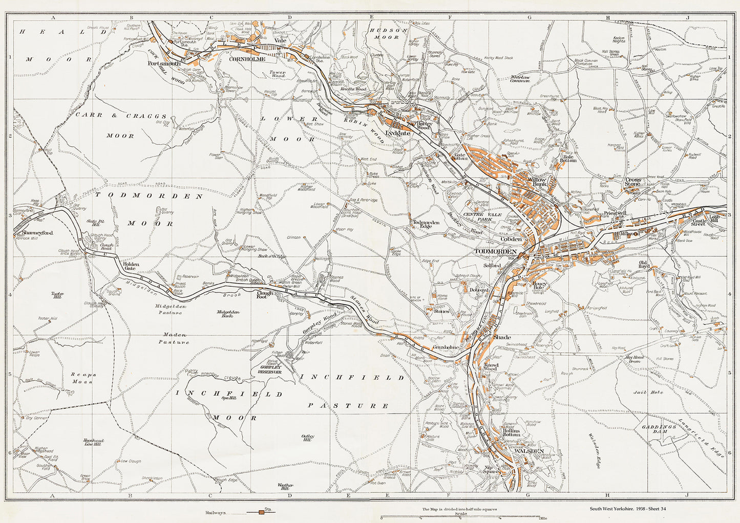Yorkshire in 1938 Series - Todmorden, Cornholme, Portsmouth, Lydgate, Shade and Walsden area - YK-34