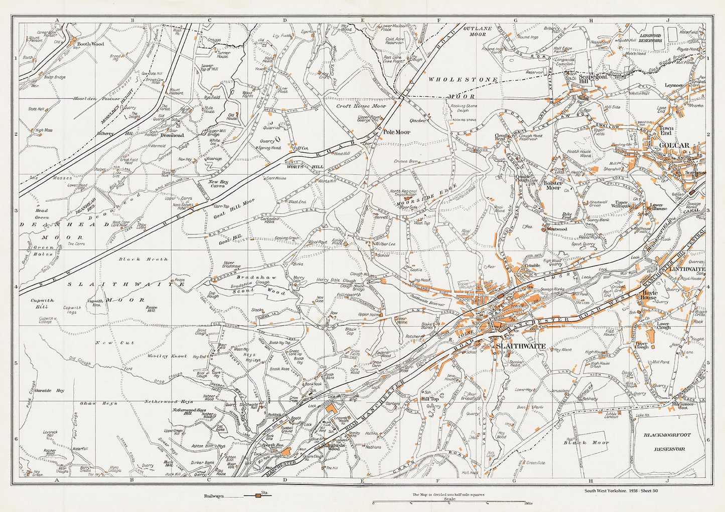 Yorkshire in 1938 Series - Slaithwaite, Golcar, Scapegoat Hill, Laithwaite and Bolster Moor area - YK-50