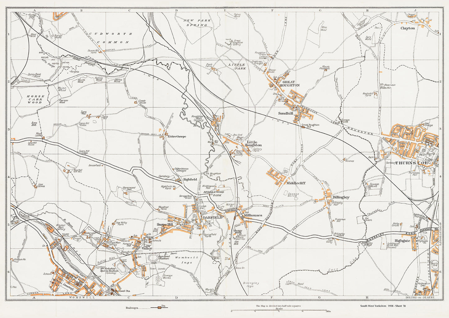 Yorkshire in 1938 Series - Darfield, Great Houghton, Thurnscoe and Wombwell (north) area - YK-70