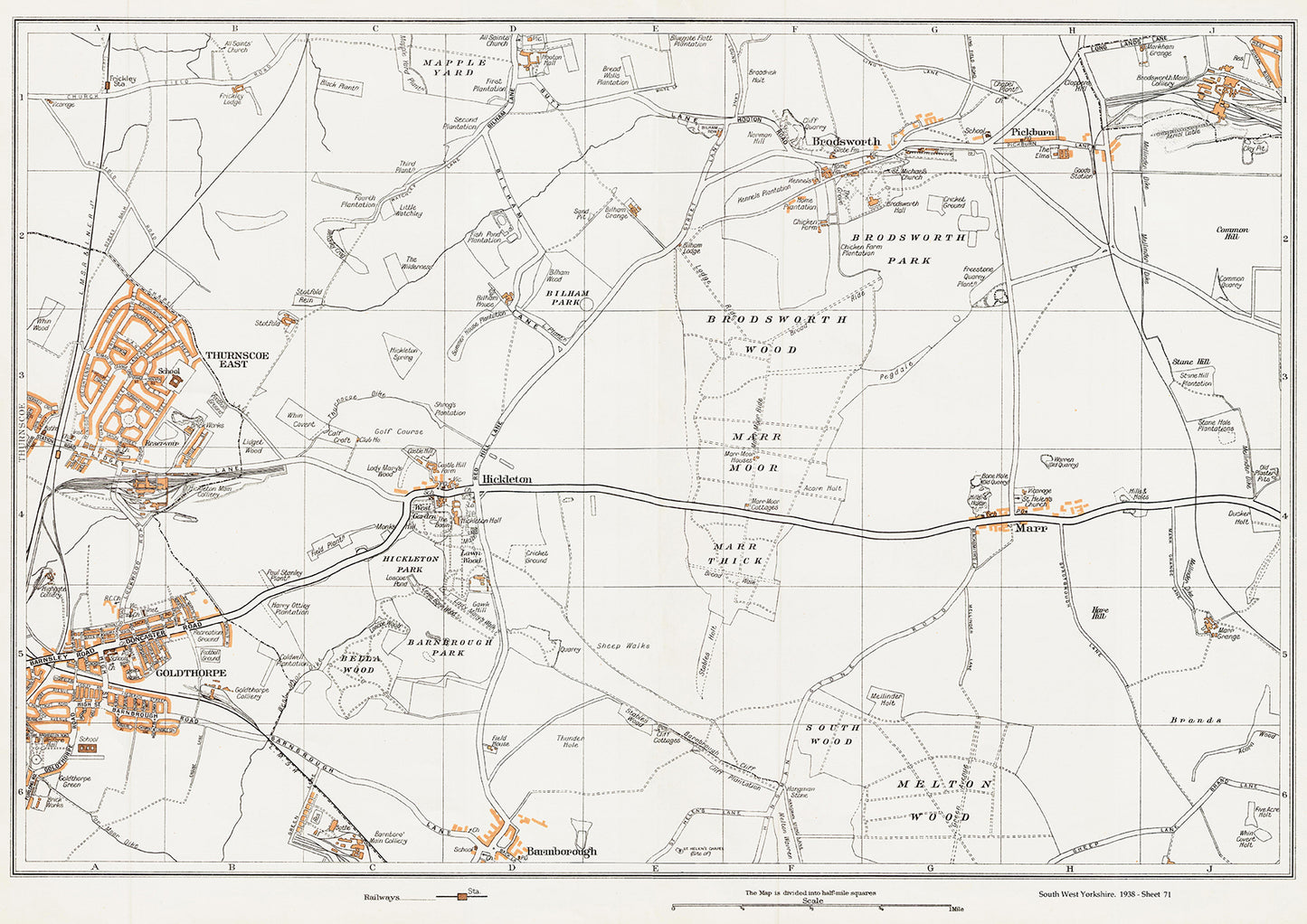 Yorkshire in 1938 Series - Thurnscoe East, Goldthorpe, Hickleton, Brodsworth and Marr area - YK-71