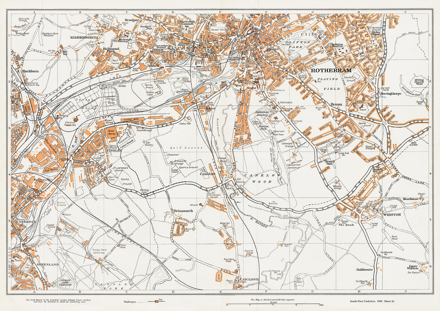 Yorkshire in 1938 Series - Rotherham, Kimberworth, Tinsley, Canklow, Whiston, Catcliffe, Carbrook and Greenland area - YK-85